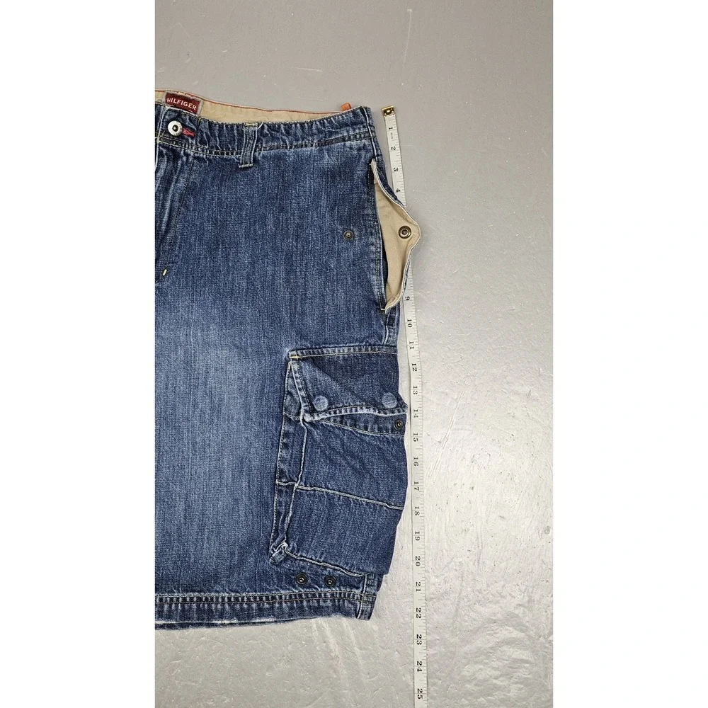 Tommy Hilfiger Jean Shorts Mens 36 Blue Baggy‎ Cargo Distressed Red Label Denim